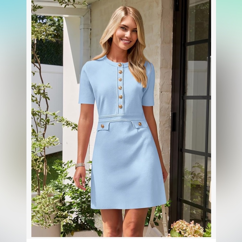 Elegant Blue Button-Front Dress